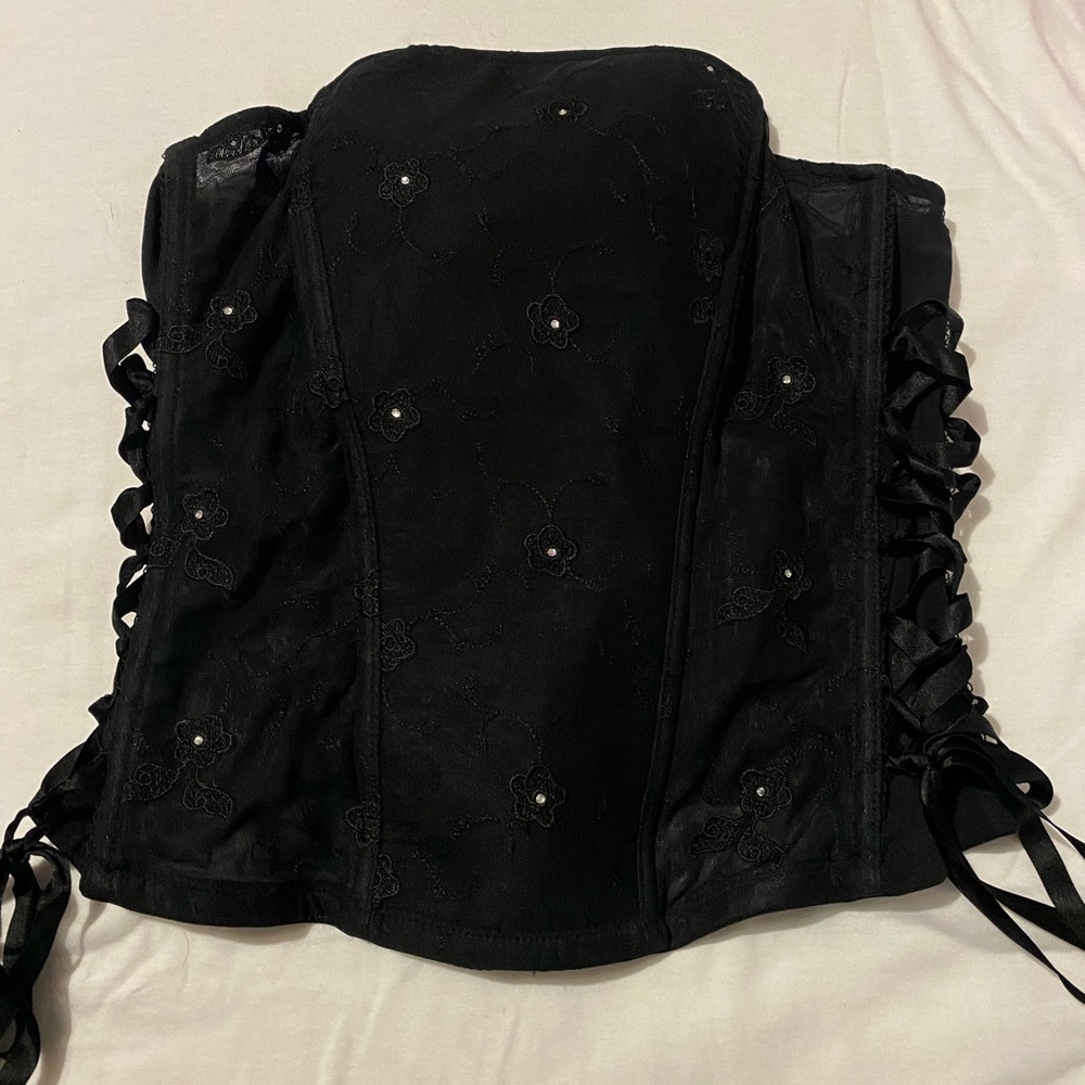 Black Lace-Up Corset Top